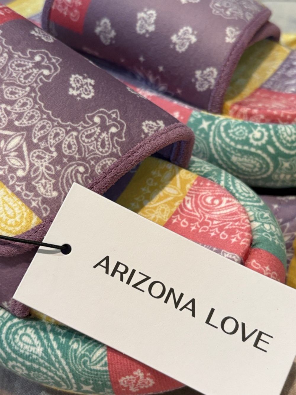 Arizona Love Multicolor Bandana Print Slide Patchwork Platform Molly New - Picture 4 of 8